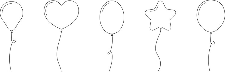 Balloon in line style. Bunch of balloons for birthday or party. Flying balloon with rope. Flat icon illustration isolated on white background. © Volodymyr2