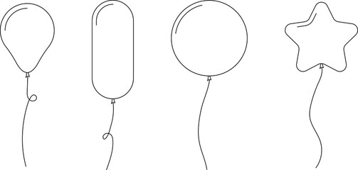 Balloon in line style. Bunch of balloons for birthday or party. Flying balloon with rope. Flat icon illustration isolated on white background. © Volodymyr2