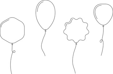 Balloon in line style. Bunch of balloons for birthday or party. Flying balloon with rope. Flat icon illustration isolated on white background. © Volodymyr2