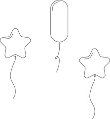 Balloon in line style. Bunch of balloons for birthday or party. Flying balloon with rope. Flat icon illustration isolated on white background. © Volodymyr2