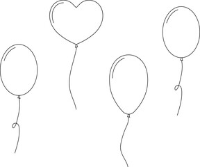 Balloon in line style. Bunch of balloons for birthday or party. Flying balloon with rope. Flat icon illustration isolated on white background. © Volodymyr2