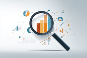 Discover insightful data with magnifying glass on business chart and graph visualization