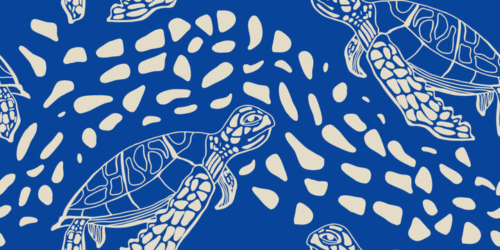 Sea Turtles in Blue Sea Seamless Pattern
