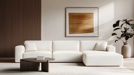 Sleek modular contemporary sectional sofa in modern living room neutral tones cozy environment elegant viewpoint