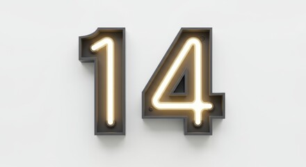 Neon Number Fourteen: Glowing Digits on White