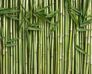 Fototapeta premium Lush green bamboo stalks and leaves create a dense, textured backdrop