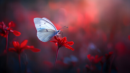 Delicate Balance: A Butterfly's Moment on a Radiant Red Blossom