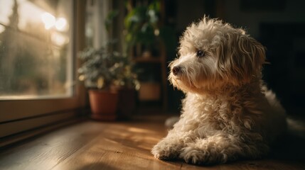 窓の外を見るミックス犬