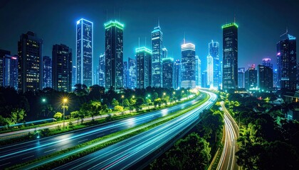 Cityscape at Night with Highway