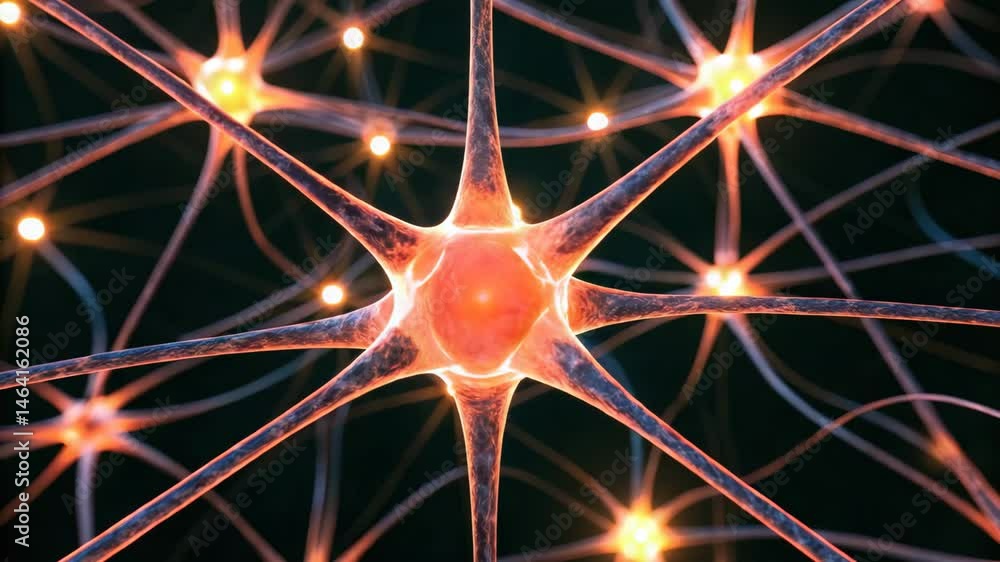 Poster a vibrant illustration of brain cells connected in a synaptic network symbolizing cognitive processe