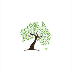 Green Tree with Falling Leaves Minimal Nature Logo Design