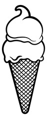 black illustration ice cream in a waffle cone without background