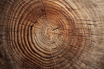 Naklejka premium Close up of rustic wood texture revealing age of tree growth rings