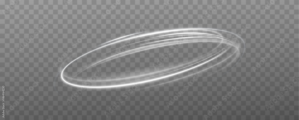 Poster white round neon light frame with glow effect. shining elliptical ring, fast light streaks, abstract