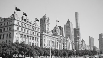 Fototapeta premium Shanghai Bund Historic buildings, modern skyline, sunny day, cityscape