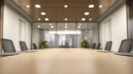 Modern Conference Room Interior Design with Wooden Table and Empty Chairs