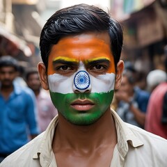 Indian man painted national flag in face