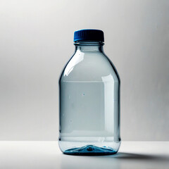 Empty Light Blue Plastic Water Bottle on White Background