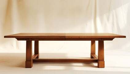 Elegant Extendable Wooden Dining Table Against a Light Background