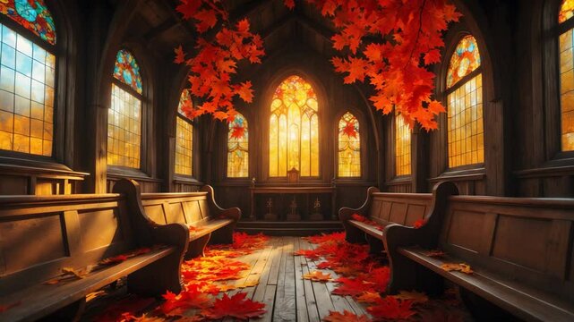 Autumn scenery featuring church