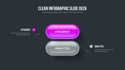 Obraz premium Visual Introduction Slideshow Design Vector Illustration. Investor Launch Two Option Infographic Presentation Template. Consulting Visualization 2 Element Diagram Frame Layout.