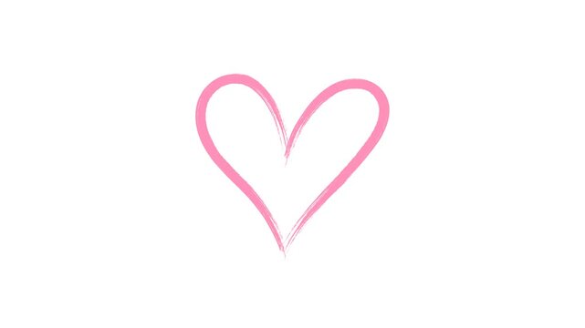 heart shape drawing animation made of hands, Hand drawn brush scribble outline love with rough texture, Animated outline marker brush pink heart background isolated transparent background