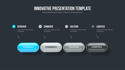 Naklejka premium Consulting Review Four Step Infographic Frame Layout. Financial Showcase 4 Element Diagram Slide Template. Digital Performance Slideshow Design Vector Illustration.