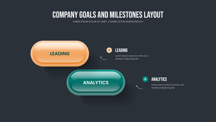 Investor Development 2 Step Diagram Slide Design. Consulting Introduction Two Element Infographic Presentation Layout. Project Proposal Frame Template Vector Illustration.