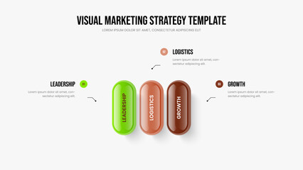 Modern Review Three Option Infographic Slide Design. Advertising Innovation Frame Template Vector Illustration. Investor Overview 3 Step Diagram Slideshow Layout.
