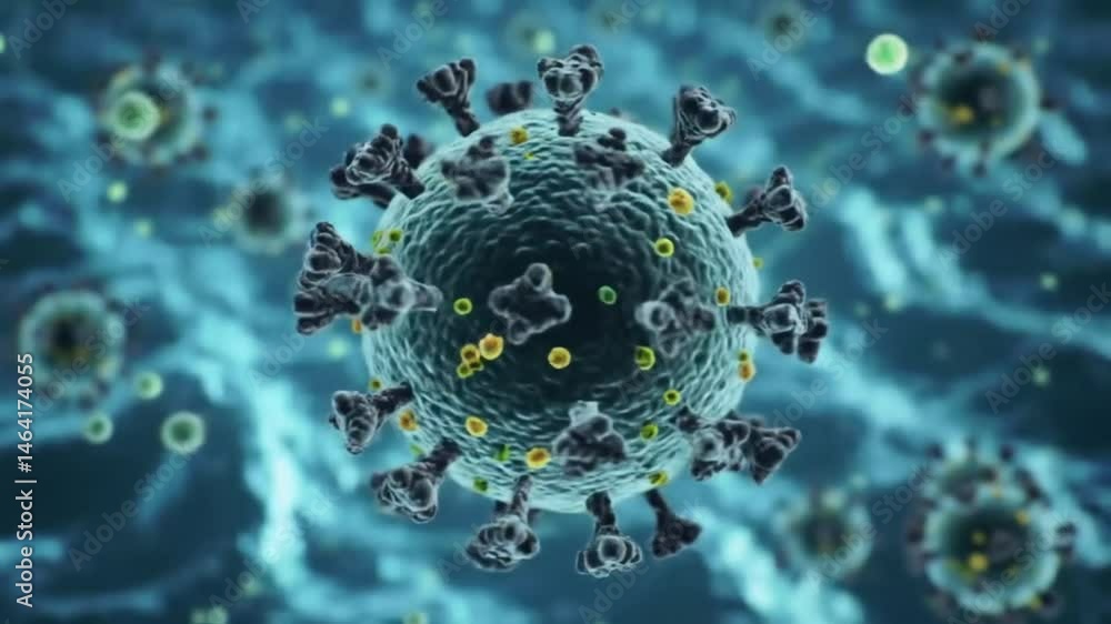Poster microscopic view of a coronavirus particle: a detailed 3d rendering of the virus's structure