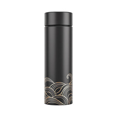 Elegant black thermos with wave design.