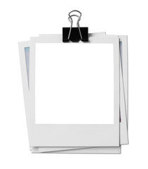 Vintage Polaroid, instant photo frame isolated in transparent PNG, polaroid frame - isolated design element, polaroids with black binder clip