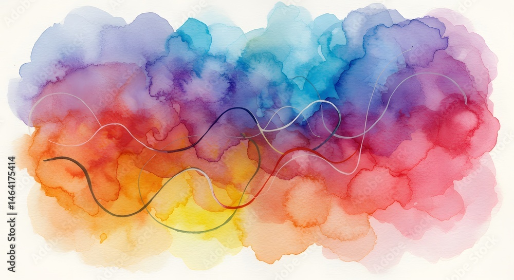 Poster abstract watercolor painting with wavy lines and color gradient background. artistic gradient of pur