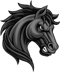 Horse mustang bronco stallion angry mean tough sports team mascot cartoon character design.