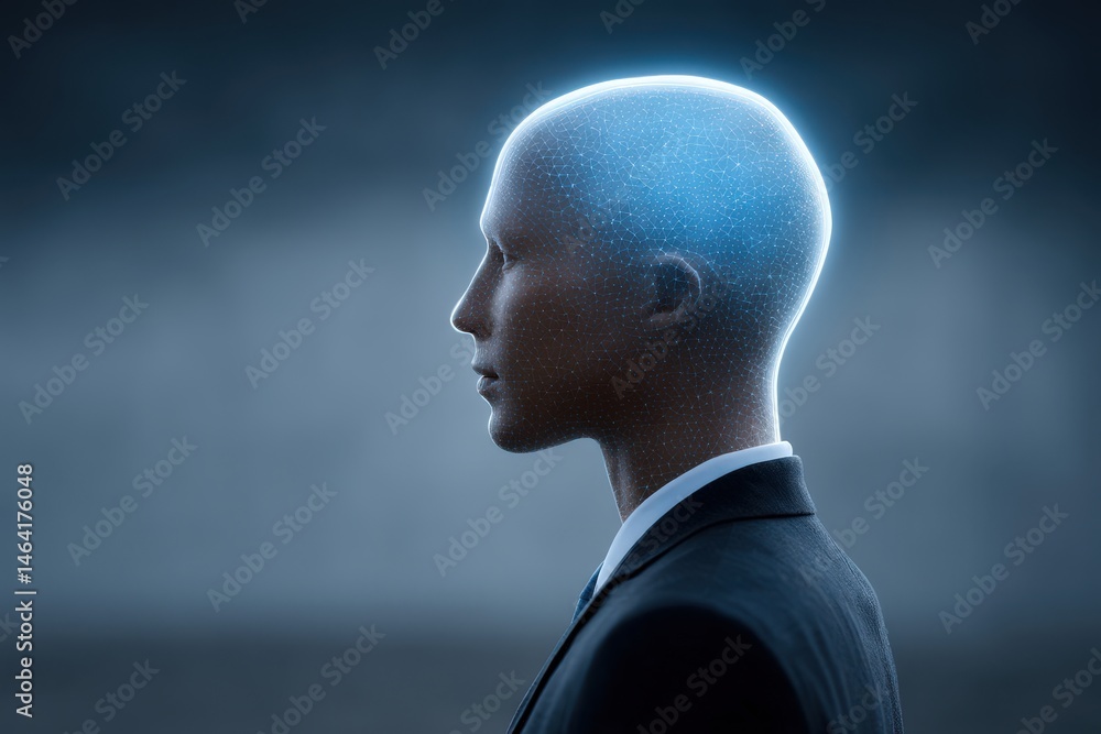 Poster innovative digital avatar representing artificial intelligence showcasing futuristic features and ne
