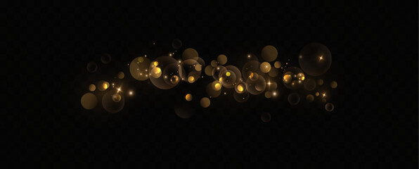 Bokeh Light Effect with Golden Glow. Transparent Background with Soft Blur, Light Circles, Glowing Shine, Abstract Glitter Overlay, Warm Radiant Bokeh for Holiday or Festive Design