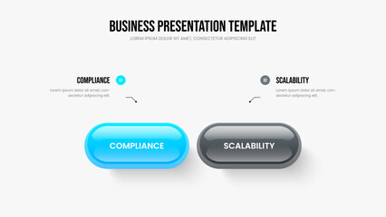 Obraz premium Company Visualization Frame Template Vector Illustration. Sales Briefing Two Option Infographic Presentation Design. Project Introduction 2 Step Diagram Slideshow Layout.