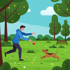 Man Throwing Ball to Dog in Park on Sunny Day