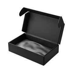 Open black box with gray silk interior. Mockup for product presentation.