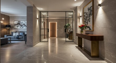 Serene Interior Scene: Modern Residence with Refined Touches of Neutral Tones