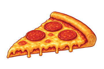 Vector illustration of a realistic slice of pepperoni pizza with melted cheese and golden crust. Isolated from light background. Perfect for food design, menu, packaging, and so on.