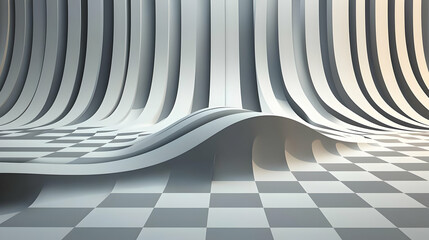 Abstract Geometric Design With Gray And White Lines