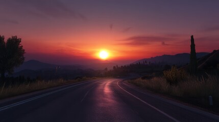 Obraz premium A vibrant sunrise over a winding highway.