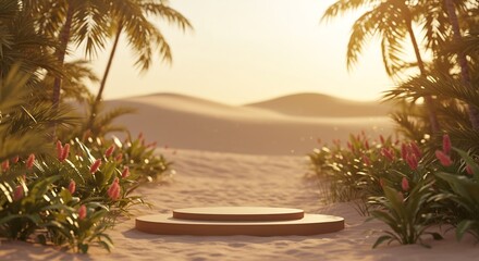 Fototapeta premium Golden Hour Oasis: Calm desert scene with warm light