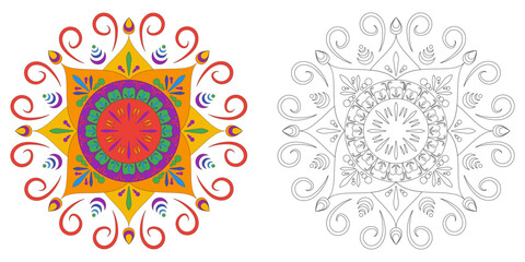 Mandala ornament made in rainbow colors
Anti-stress coloring page
