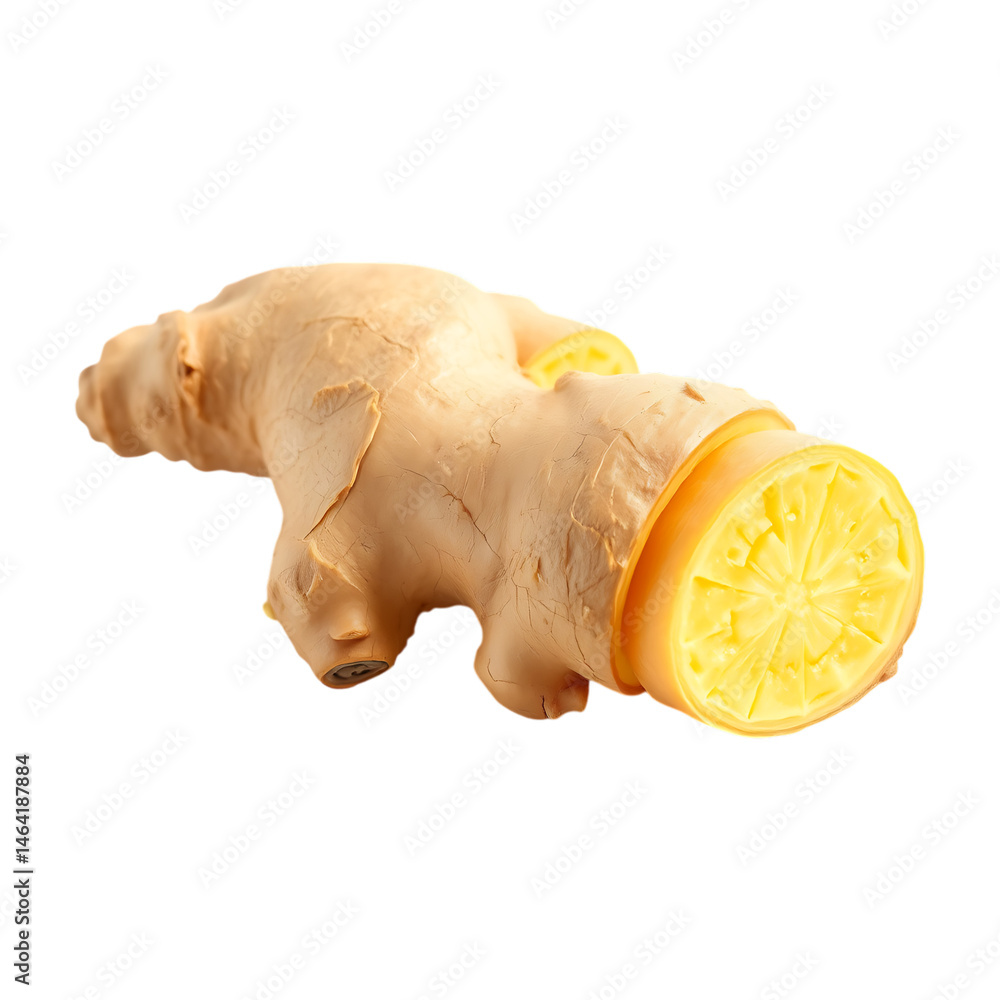 Poster ginger root with lemon slice fusion on transparent background