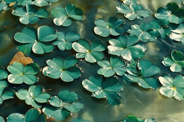 Close-up view of vibrant aquatic foliage on a tranquil surface.
