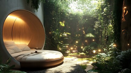 Biophilic Soundscape Home featuring a bio-acoustic dome chamber for immersive rest experience Acoustic Wellness Architecture Eco-Sensory Living Spaces