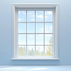 Light Blue Room with Window, Scenery Outside