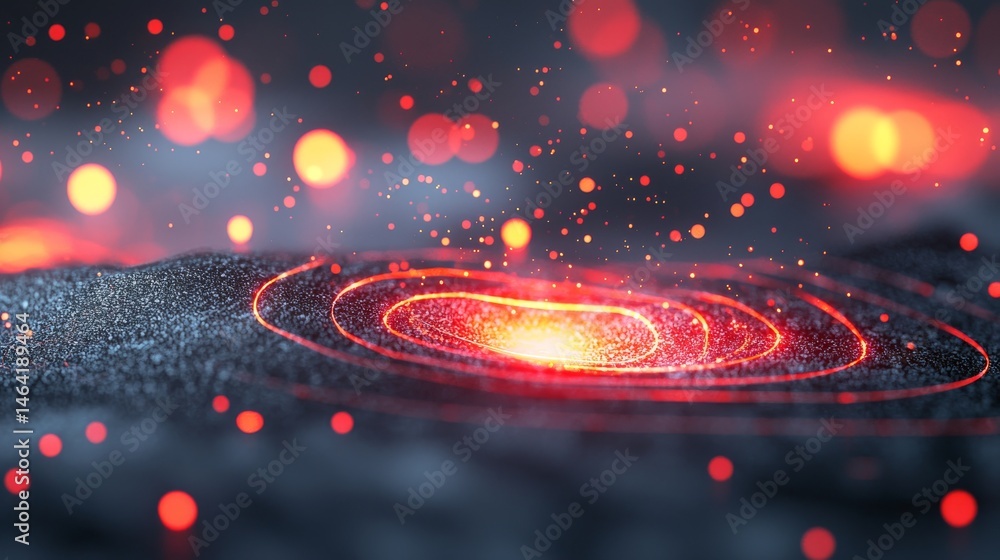 Aufkleber vivid abstract representation of seismic activity with glowing particles and concentric circles